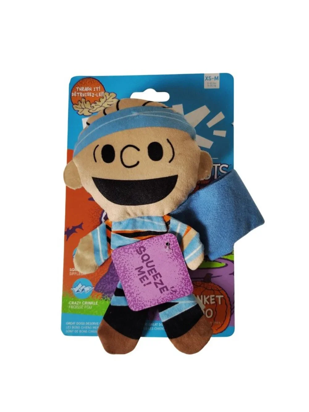 Bark Brand Peanuts Dog XS-M Mummy Linus Halloween Toy Squeaky Blanket Boo
